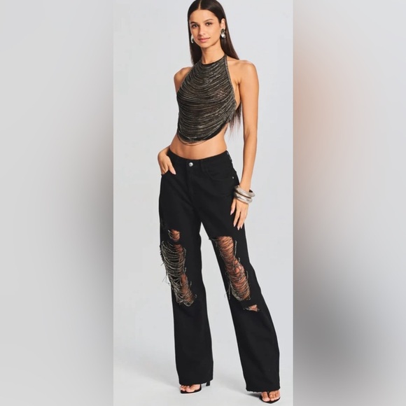 NEW Retrofete Marlowe gold embellished black Jean - Picture 2 of 9